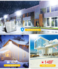 LED Flood Light 150W 18,000LM Crazy Bright Daylight 5000K IP66 Waterproof lighting outdoor scenes, including buildings and homes.