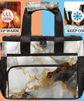 Insulated Picnic Backpack Lunch Bag For Women And Men, Large Portable Cooler Tote, Marble Pattern, Front View