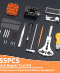 Deluxe 155 Piece Watch Repair Kit With Carrying Case Pro Grade Do It All Tools displayed on a black surface