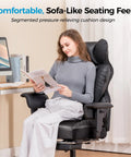 Woman reading in Big And Tall Ergonomic Office Chair With Wide Back Plush Leather Heavy Duty Build Built In Lumbar Support
