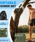 Portable Camping Shower Kit With 5 Gallon Water Jug And 6000mAh Rechargeable Battery IPX7 Waterproof Pump BPA Free Water Containers Eco Friendly Green Outdoor Shower For Camps And Adventures.
