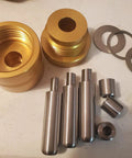 Heavy Duty Self Centering Coin Ring Punch Kit And Die Set For DIY Jewelers, featuring gold aluminum dies and steel punches for precision cutting.