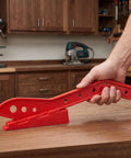 Heckuva Woodworking Push Stick With Safety Block For Table Saw Router Or Band Saw Shop Gear, red ABS design held in hand.