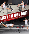 Man demonstrating exercises on Adjustable Weight Bench Set With Leg Extension And Leg Curl, 900 Lbs Capacity