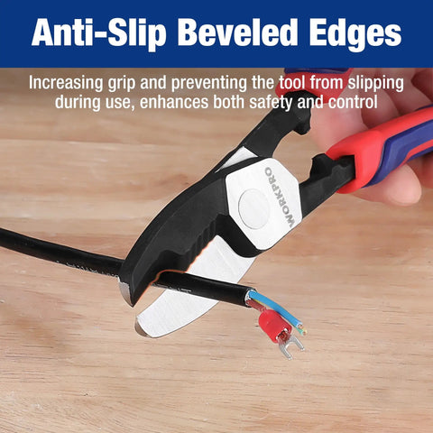 Knockout 8 Inch Cable Cutter With Twin Cutting Edge And Rock Solid Hrc65 Steel Blade For Butter Smooth Snips On Electrical Wire cutting through wire.