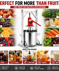 Heavy Duty Stainless Steel Hydraulic Fruit Press Juicer Squeezer Makes Juicing Apples Grapes Berries A Breeze For Homemade Cider Wine Cheese And Tinctures With Large Capacity Basket No Hassle High Pressure, 12L stainless steel press