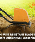 Beast Corded Garden Tiller Cultivator With Foldable Handle 14 Inch 12 Amp Motor Four Steel Tines in use on soil