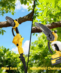 4-In-1 Electric Pole Saw With 9.2 Ft Reach, 6-Inch And 8-Inch Cordless Chainsaw cutting branches
