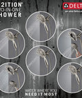 Arvo 14 Series Brushed Nickel Shower Faucet Set With In2ition 2 In 1 Dual Shower Head And Handheld Spray Combo Valve Trim Kit SpotShield Stainless 142840 SP I Valve Included shown in multiple angles with water flow displayed