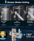 Diagram of 3 modes for 12 Inch Rainfall Shower Head Combo In Dope Brushed Nickel Finish with solid brass valve
