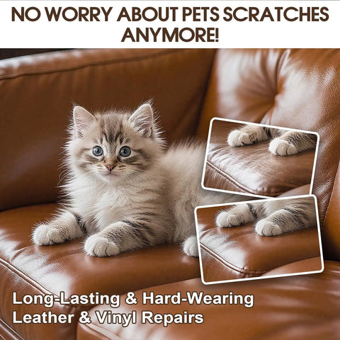 Leather And Vinyl Repair Kit For Furniture Car Seats Couch And Purse Pro Grade Quick Dry Formula With Easy Color Matching on brown couch with kitten