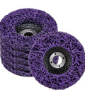 Stack of purple poly strip grinding discs for angle grinders 100 115 125mm rust removal and surface polishing durable abrasive disk