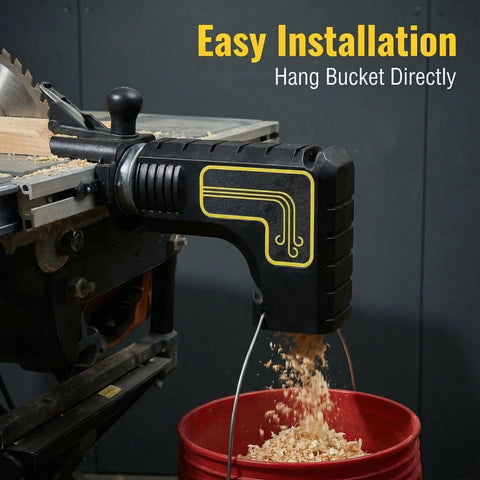 Table Saw Dust Collection Adapter With Snap On Dust Port Hook And No Fuss Tool Free Installation attached to table saw