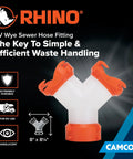 RhinoFLEX RV Sewer Wye Fitting For Dual Hoses To One Dump Station With 360 Degree Swivel Ends And Built In Gaskets