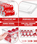 Two Pack Stackable Refrigerator Can Organizer with Lids holds 10 cans each, showcasing its design and functionality features.