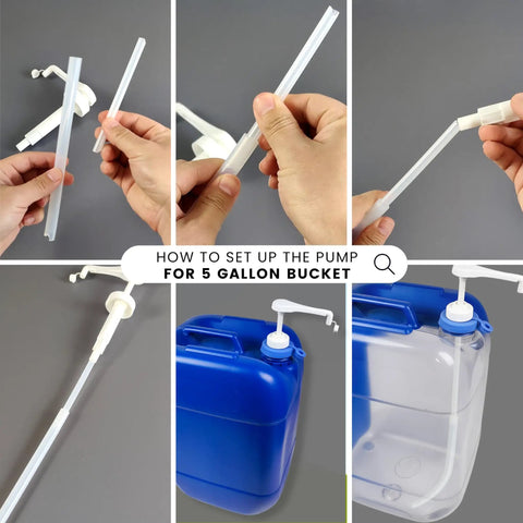 How to set up 2 Pack Heavy Duty Liquid Pump For Gallon Jugs And 5 Gallon Buckets White BPA Free with threaded adapter.