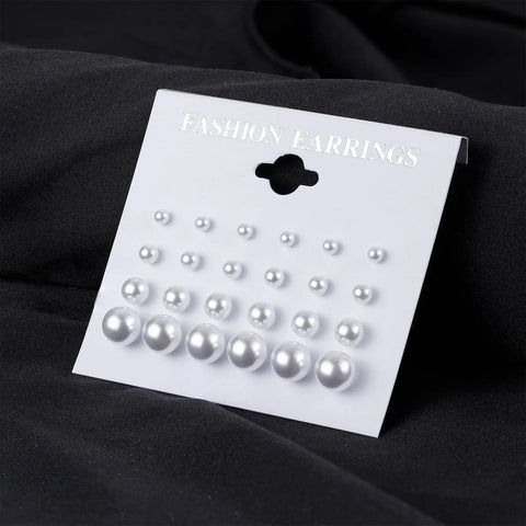 12 Pairs Pearl Stud Earrings For Women Set In White Simulated Pearls In Four Sizes Simple Chic Jewelry For Everyday Wear Lightweight Comfort Perfect Gift Timeless Classic, card display
