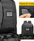 60L Tactical Backpack Rucksack for Outdoors Military Style with Detachable Front Bag and MOLLE System, USA flag patch detail