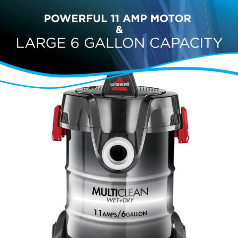 Hella Powerful Wet And Dry Garage Vacuum Featuring 11 Amp Motor And 6 Gallon Tank shown from front with large capacity design.