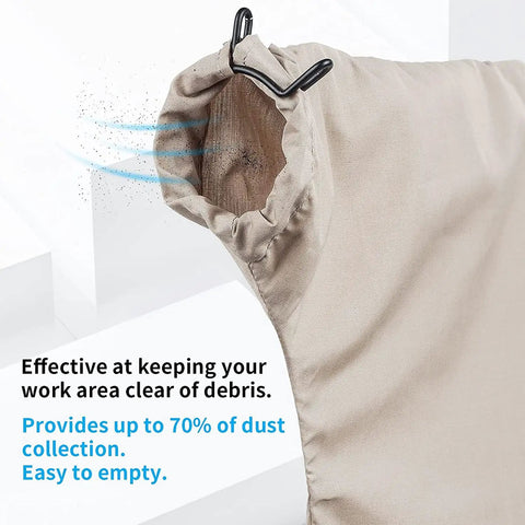 Heavy Duty Table Saw Dust Collector Bag With Reinforced Wire Frame To Kick Dust To The Curb And Keep Your Shop Sweet Universal Fit For Dewalt Makita Ryobi, close-up view of bag opening.
