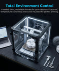 Rock Solid 24 Inch Clear Acrylic 3D Printer Enclosure With Integrated Bright Led Lighting And Digital Climate Gauge showcasing printer, workspace, and tools.