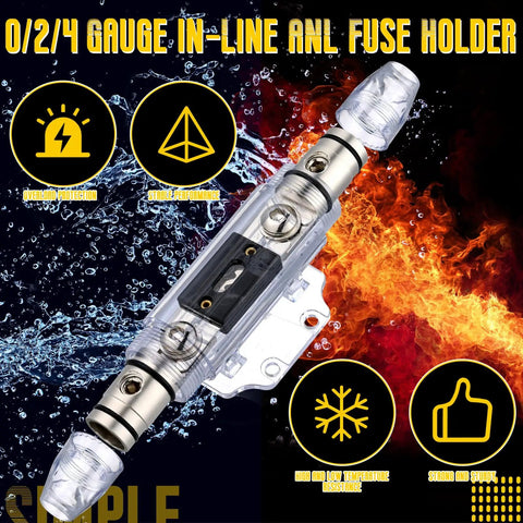 Beefy Inline ANL Fuse Holder Kit, 2 Pack 0/2/4 Gauge AWG With 250A Fuses, Includes Hex Key Wrench, Secure Inline Amp Block For Car Audio Power Wiring, Heavy Duty Protection, Quick Install, DIY Friendly, clear inline fuse holder