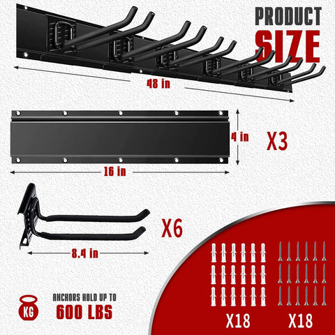 Built Like A Tank 48 Inch Heavy Duty Garage Storage Wall Organizer Rack With Six Hooks Broom Holder Package Contents