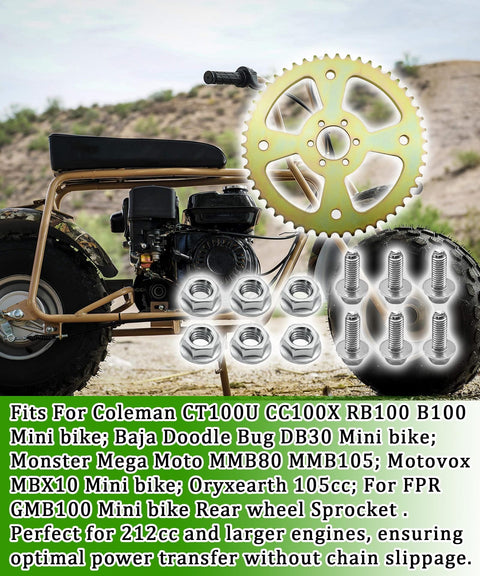 60T 6 Hole Sprocket For 420 Chain Heavy Duty Rear Gear Fits 40 And 41 Chain Sizes For Mini Bikes with mounting screws displayed.