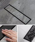 26 Inch Linear Shower Drain With Removable 2 In 1 Cover Tile Insert Grate Rectangle Shower Floor Drain SUS304 Stainless Steel Matte Black
