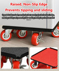Close-up of Heavy Duty Furniture Movers With 4 Wheels And Lift Arm Tool Set showing non-slip edge and red wheels.