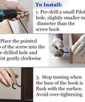Installation guide for Super Sturdy Wall Hooks Transparent Adhesive Hangers showing screw attachment steps for easy setup.