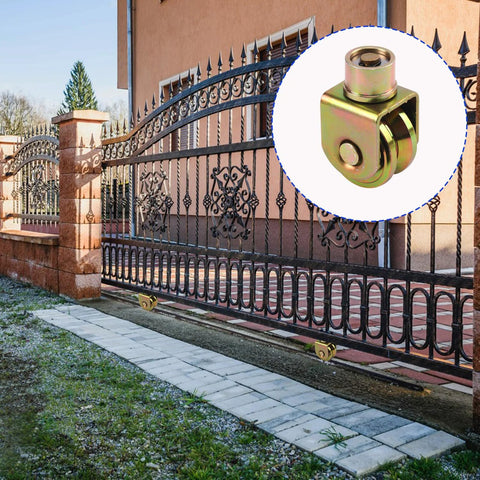Image of installed heavy-duty sliding gate with 4 Pack 2.5 Inch Sliding Gate Wheels With 360 Degree Rotational Stem And V Groove Caster
