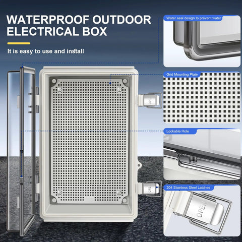 Rugged IP67 Waterproof ABS Plastic Junction Box Electrical Enclosure With Hinged Clear Cover Dustproof Outdoor Case and Stainless Steel Buckle