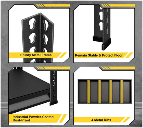 Heavy Duty Metal Garage Shelving Unit 1530 Lbs Total Capacity, 3 Tier Adjustable Storage Racks, 48W X 18D X 39H Black For Garage Basement And Kitchen, Built Like A Tank, Ready To Tackle Clutter. Sturdy metal frame