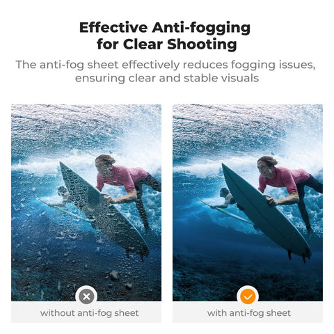 Comparison of underwater clarity with and without anti-fog sheet in 60 Meter Waterproof Case With Floating Handle Kit For DJI Osmo Action 6