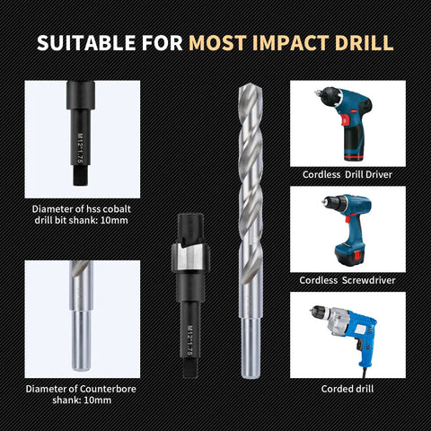 M12X1.75 Thread Repair Kit With Stainless Steel Inserts Drill Tap Counterbore And Install Driver 10 Pcs M12 Thread Inserts For Damaged Threads Pro Grade Heavy Duty DIY Tool Set In Custom EVA Box components with compatible drills.