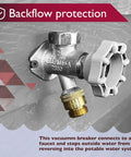 Three Quarter Inch Solid Brass Hose Bib Backflow Preventer For Garden Spigot And RV installed on outdoor faucet