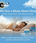 Bleep sleep therapy ad with sleeping woman and Eclipse Halos product box on bedside table