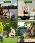 Portable Rechargeable Fan With 20000mAh Battery Cordless USB C Tent Fan With LED Lantern For Outdoor Camping And Travel Great For Fishing Picnics Home Power Outages And Emergency Backup, shown in diverse settings like fishing, home, work, and outdoor camping.