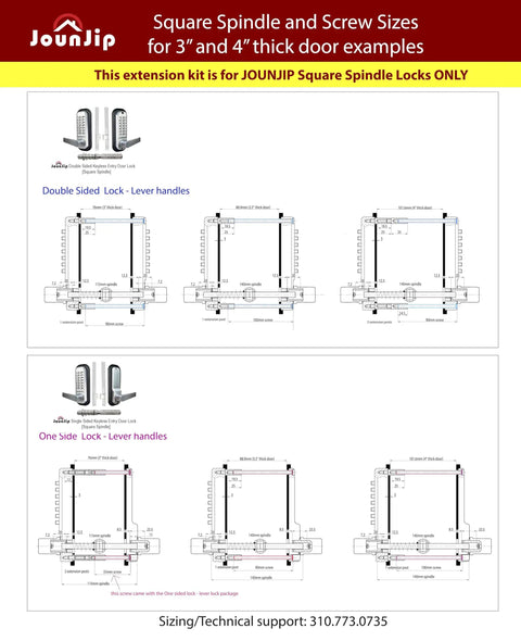 Kickass Square Spindle Extension Kit For Hella Thick Custom Doors And Steel Gates Making Lock Installation A Breeze On Mechanical Keyless Entry Hardware Sets dimensions for 3" and 4" thick doors.