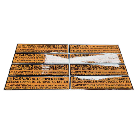 Eight Pack Solar Warning Labels Do Not Relocate Inverter Output Sticker Dual Power Source PV System Bilingual Spanish 4.125 x 1 inch