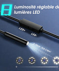 Endoscope Camera With Light 1920P HD Borescope showing LED light adjuster for precise inspection in tight spots.