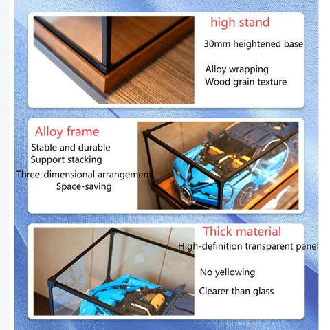 Crystal Clear Acrylic Display Case For 80046 Airships Dustproof Showpiece with tight base fit, showcasing heightened white base model.