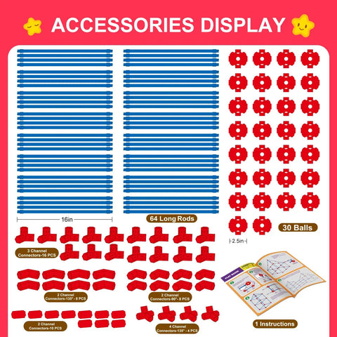 Creative Fort Building Kit For Kids STEM Construction Toys With 140 Pieces 30 Magic Balls 64 Long Rods 46 Connectors