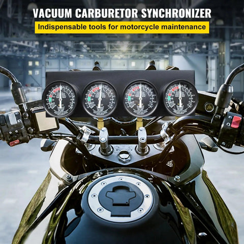 Universal Vacuum Carburetor Synchronization Balancer Gauge Kit For Motorcycles And Auto Vacuum Systems Easy Install Carb Synchronizer Tool For 2 To 4 Carb Setups Compatible With Most Bikes And Cars., four-gauge motorcycle carb sync tool mounted on handlebars