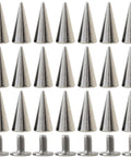 100 Pack Hella Tough Zinc Alloy Spike Rivets Badass Punk Metal Studs With Heavy Duty Iron Screw Back For Leather Jackets Clothing Shoes Belts Bags Hats Silver 12mm close-up of silver spike studs and screws