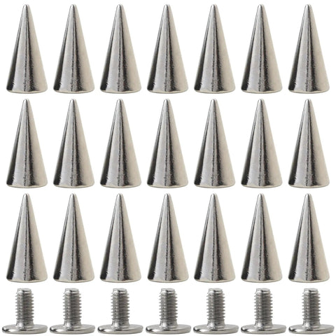100 Pack Hella Tough Zinc Alloy Spike Rivets Badass Punk Metal Studs With Heavy Duty Iron Screw Back For Leather Jackets Clothing Shoes Belts Bags Hats Silver 12mm close-up of silver spike studs and screws