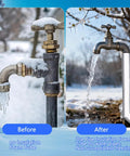 Before and after using 14 Pack Pipe Insulation Foam Tubes With Self Adhesive Aluminum Foil Wrap on outdoor faucet