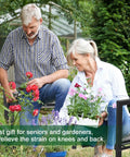 Seniors using 2 In 1 Garden Kneeler And Seat Foldable Stool With 400 Lbs Capacity in garden, showing use for reducing strain.