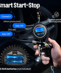 Two Pack Digital Tire Inflator With Pressure Gauge And Backlit Display For Nite Use shown with Smart Start-Stop feature